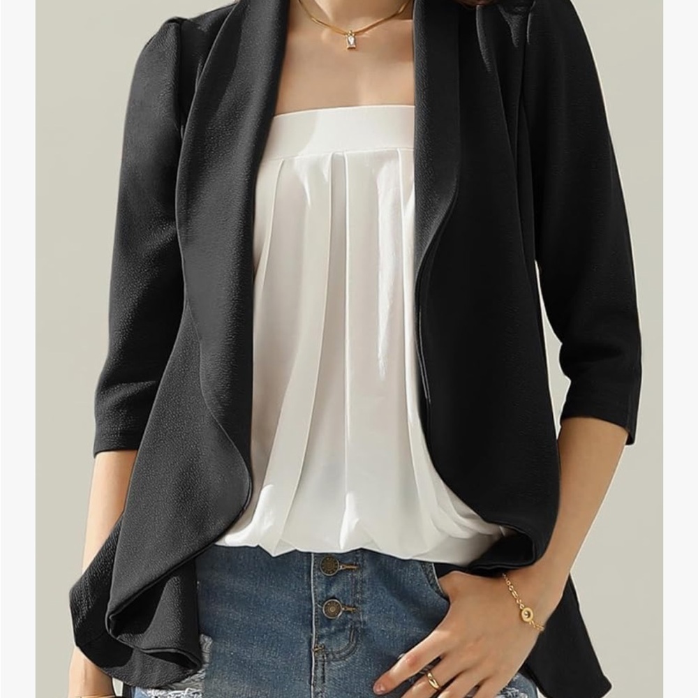 Lightweight Thin 3/4 Sleeve Open Front Blazer - Picture 5 of 7